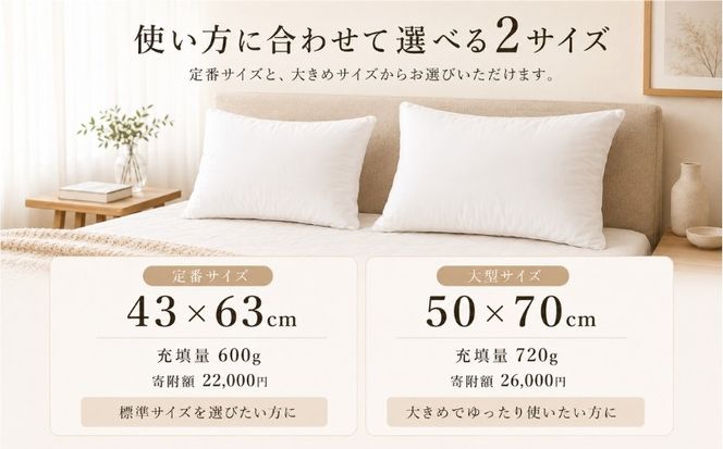 	ダウンピロー 羽毛枕 選べる2サイズ 43×63cm・50×70cm ダウン50％ 超長綿100％ サテン生地【サンモト】 AA001_002
