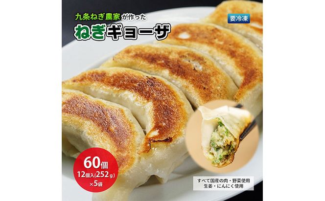 九条ねぎ農家が作ったねぎギョーザ（12個入×5袋）ぎょうざ 餃子 ギョーザ 九条ねぎ 京野菜 冷凍 冷凍餃子 惣菜 国産豚肉 ジューシー おかず つまみ 酒の肴 夕飯 晩御飯 手軽 便利