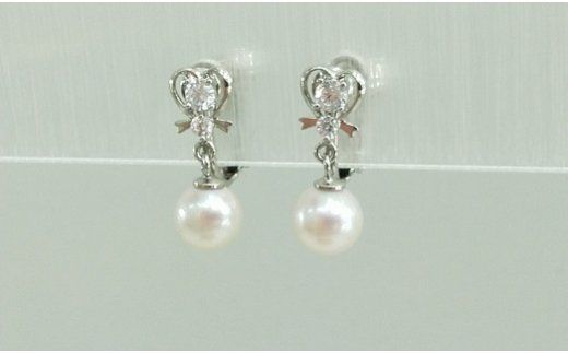 S-25伊勢志摩あこや本真珠イヤリング・ブラ(リボン)SV製