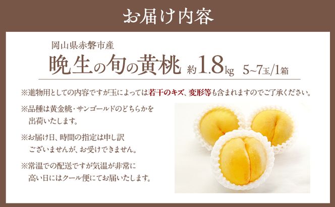 桃 2026年 先行予約 晩生の旬の 黄桃 約1.8kg 5～7玉 進物用 もも フルーツ 果物 岡山 赤磐市産 農マル園芸あかいわ農園