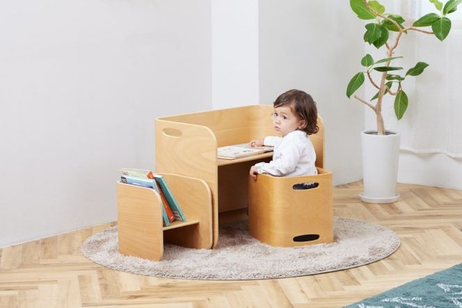 HOPPL（ホップル） 【アウトレット】 コロコロチェア＆デスク3点セット(デスク1台、チェア2脚)（アイボリー）