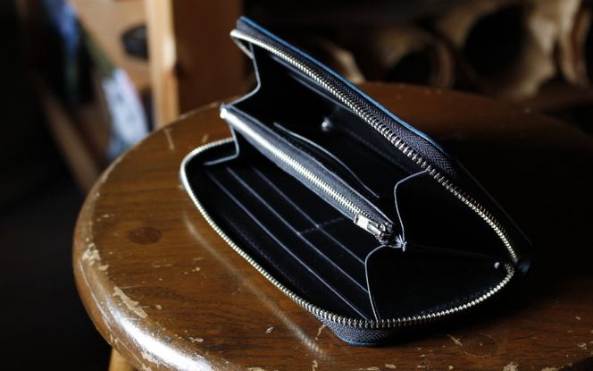 牛本革長財布【ブライドルレザーラウンドファスナー/ブラック】 work0001