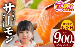 010B1195 【TVで紹介！】サーモン 切り落とし 900g【小分け 300g×3 刺身 海鮮丼 サラダ カルパッチョ さーもん 訳あり サイズ不揃い 時短 簡単調理 冷凍】