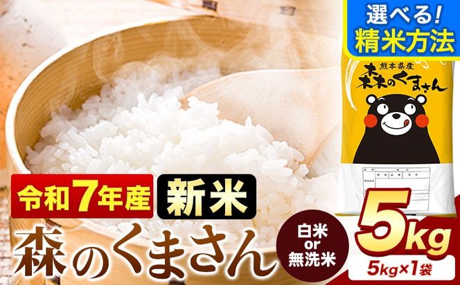 新米 令和7年産 無洗米 も 選べる 森のくまさん 5kg × 1袋  白米 熊本県産 単一原料米 森くま《7-14日以内に出荷予定(土日祝除く)》《精米方法をお選びください》送料無料---mifune_lcl_1046_5kg---