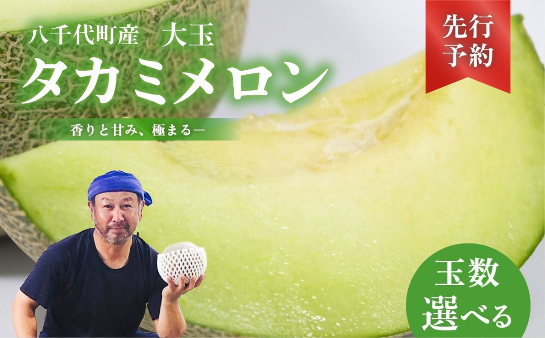 [ 先行予約 2026年 6月上旬以降発送] 選べる玉数 令和8年産 八千代町産 タカミメロン 秀品 2玉 3玉 4-6玉 約3.5kg 約5kg 約5.5kg 期間限定 産地直送 果物 フルーツ メロン 甘い 人気 タカミ 貴味 [AX039-41ya][SZRY]