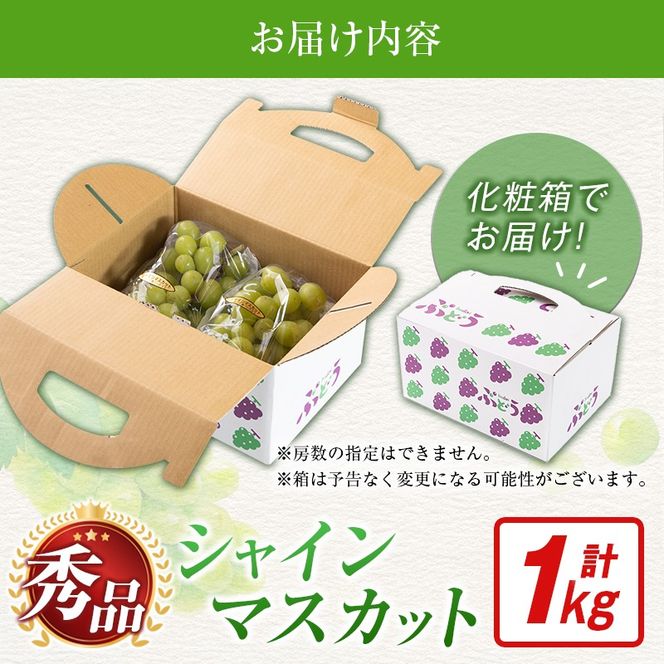 【令和8年発送 先行予約】小林市産 シャインマスカット 1kg（ブドウ ぶどう シャインマスカット マスカット フルーツ 果物 先行受付 限定）