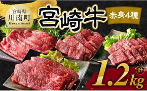 宮崎牛 赤身 4種 1.2kg 【 肉 牛肉 国産 宮崎県産 宮崎牛 黒毛和牛 和牛 焼肉 すき焼き ステーキ 4等級 A4ランク モモ 】[C11107]