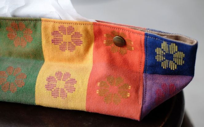 経浮花織 ティッシュケース 格子花 ティッシュカバー ティッシュボックス おしゃれ かわいい 沖縄市 / FABRIC SHOP MINAMI[BCCS004-01]