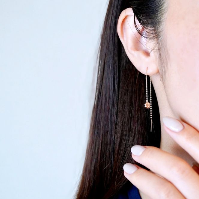 K18PG(18金) ローズゴールド 地金 クローバー チェーン ピアス シンプル 幸運 希望 幸福 愛情 健康 保証書付 KO-0072 242-036-c