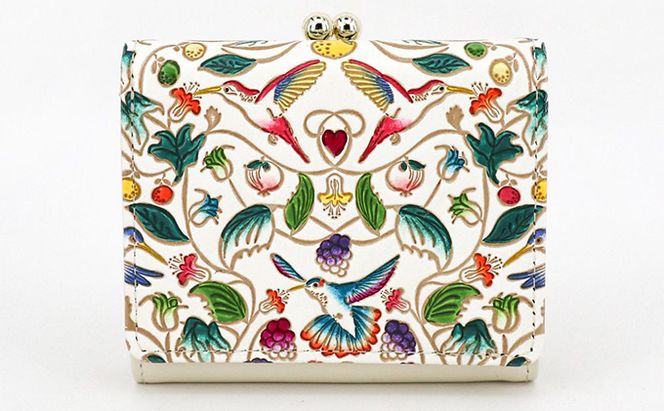 【文庫屋大関】三つ折りミニ財布　ハチドリの憂鬱【皮革工芸品】 ファッション 小物 民芸品 お札 カード 小銭 手のひらサイズ コンパクト 大人かわいい 牛革 手作り 国産 