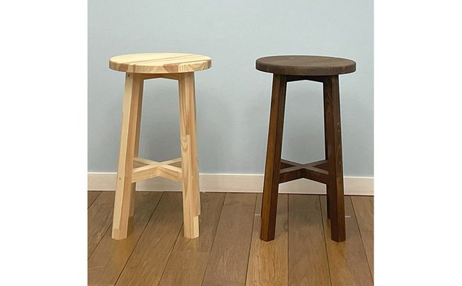 木製ハイスツール 『ぽてっと可愛い丸椅子』（カラー：クリア） │パイン材 木製椅子 ハンドメイド WoodPark 和歌山県美浜町