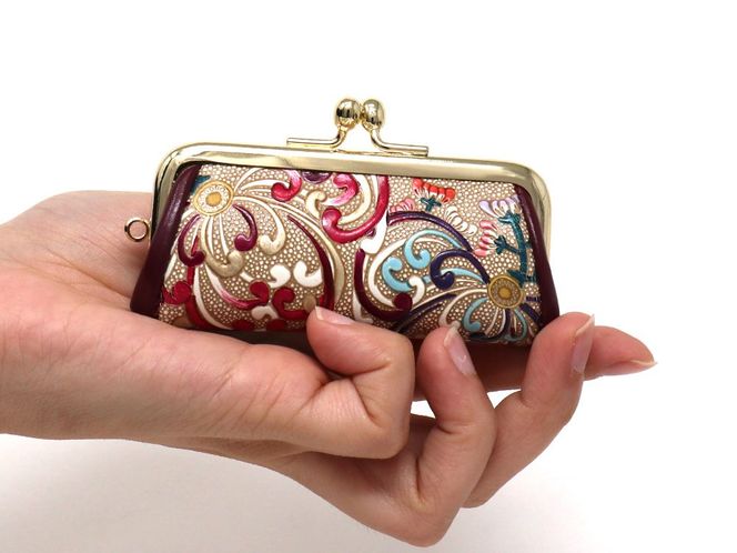 【文庫屋大関】印鑑ケース　乱菊＜赤紫＞【皮革工芸品】 ファッション小物 民芸品 