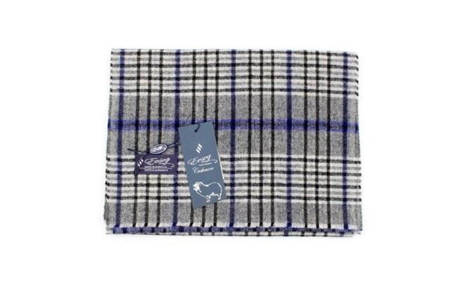 G3601 100％ピュアカシミヤ・マフラー グレーチェック フリンジ無し【高級 カシミア おしゃれ ファッション 防寒 かしみあ】