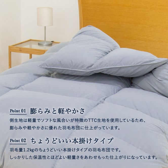 【数量限定】 羽毛布団 シングル 本掛け ライトグレー ちょうどいい 羽毛量1.2㎏ 掛け布団 ふとん 寝具 羽毛布団 掛けふとん 布団 羽毛ふとん 収納バッグ すぐ届く 最短3日発送 最短発送 最速発送 スピード発送 山梨 富士吉田