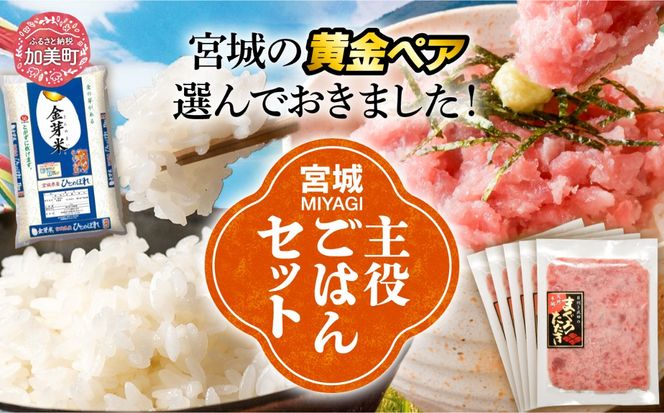 宮城主役ごはんセットB【まぐろたたき（80g×5）×金芽米（5kg）】 | kami-w-sk-b