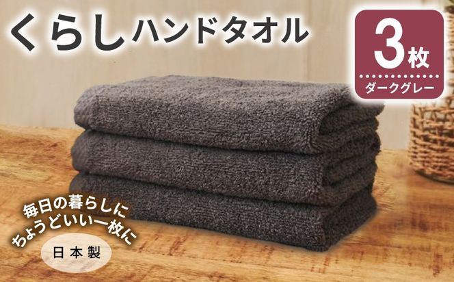 005A799 くらしハンドタオル 3枚 ダークグレー【泉州タオル たおる 国産 吸水 普段使い シンプル 日用品 家族 ファミリー】