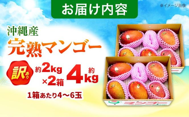 【2026年発送】 訳あり 完熟マンゴー 約4kg (約2kg×2箱) マンゴー 沖縄 果物 フルーツ ギフト 沖縄市 / ちゃんぷる〜市場[BCAA007]