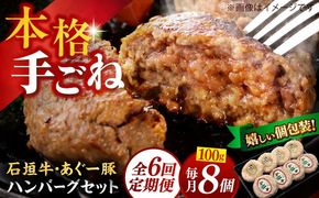 【全6回定期便】沖縄県産 あぐー豚＆石垣牛 ハンバーグセット 800g (100g×8個) 豚 牛 ハンバーグ 冷凍 ギフト お取り寄せ 沖縄市 / お肉屋本店[BCAZ016]