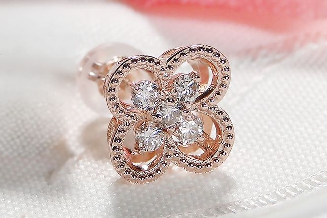 K18PG【0.26ct】ダイヤモンド クローバー ピアス CSP00048-18P SWAV086-c