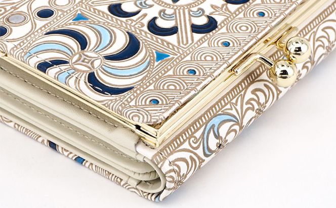 【文庫屋大関】三つ折りミニ財布　錦紗（青）【皮革工芸品】 ファッション 小物 民芸品 お札 カード 小銭 手のひらサイズ コンパクト 大人かわいい 牛革 手作り 国産 