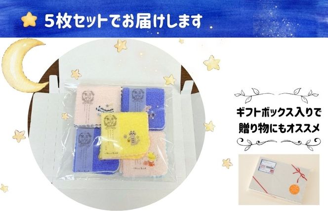 099H3908 【Shinzi Katoh × 金野タオル】  宮沢賢治幻燈館『賢治のトランク（刺繍）』 タオルハンカチ 5枚セット （泉州タオル ギフト 刺繍 かわいい 綿100％ 日本製 国産）