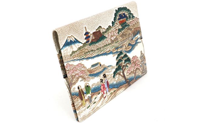 【文庫屋大関】パーソナルホルダー　浮世絵　待乳山【皮革工芸品】 ファッション 小物 シンプル パスポートケース 病院セット 型押し 大関卯三郎 牛革 