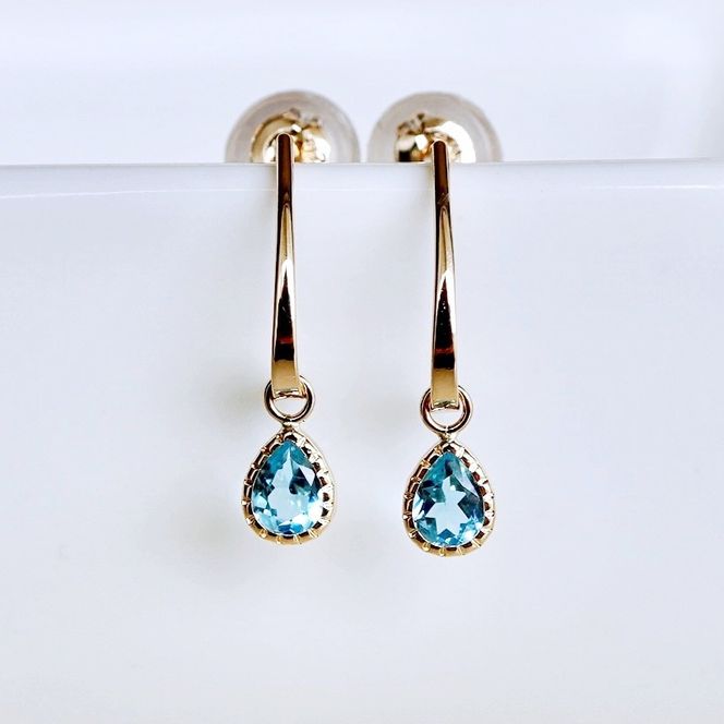 【ジュエリー】K10 イエローゴールド  ブルートパーズ 揺れる ピアス 保証書付 SR-2223 242-001-d