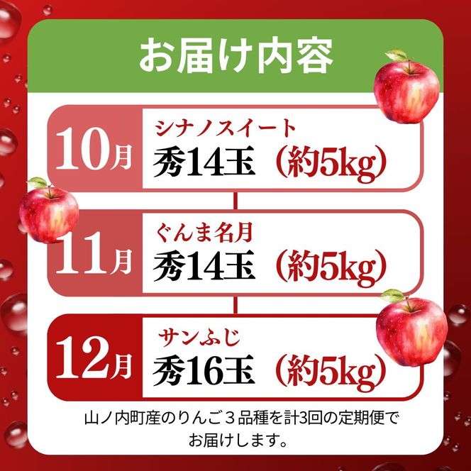 【2026年発送】定期便 3ヶ月 志賀高原季節のりんご定期便3回コース りんご シナノスイート ぐんま名月 サンふじ リンゴ フルーツ 果物 デザート おやつ 長野県 長野 定期 お楽しみ 3回