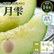〈先行受付〉【2027年夏発送】北海道 青肉メロン 月雫 優品 4～6玉 計約8kg 令和9年 メロン 果物 フルーツ 旬 季節 希少 甘い 豊潤 国産 北海道産 デザート ご褒美 産地直送 産直 ギフト お祝い 贈答品 贈り物 御中元 お取寄