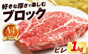 【希少部位！】博多和牛 ヒレ ブロック 1kg 《築上町》【肉のくまもと屋】[ABEZ060]