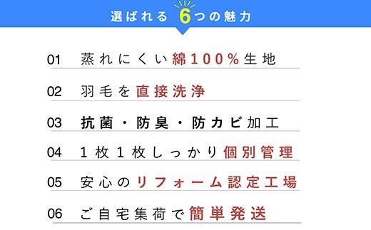 羽毛布団 打ち直し シングル掛け1枚→シングル掛け1枚 【ベーシックコース】 冬用 綿100% リフォーム 322032_BD033