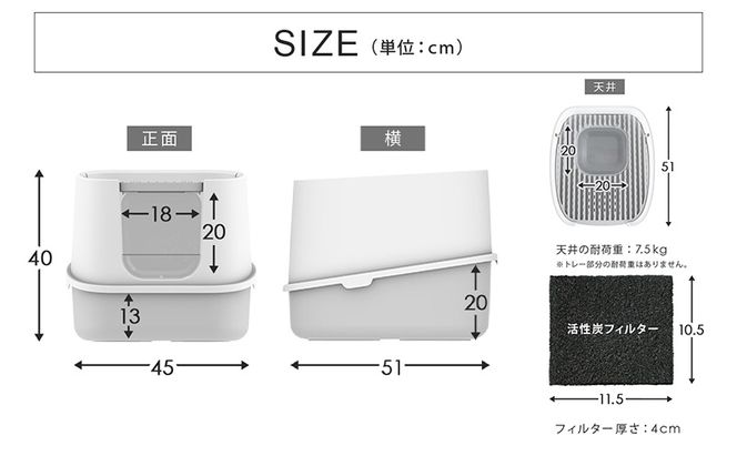 ツードア猫トイレ 本体 フルカバー 2ドア 猫 トイレ 大きい 活性炭フィルター付き スコップ付き 飛び散り防止 散らかりにくい 砂落とし 蓋付き 扉付き 上から 横から おしゃれ Sunruck SR-TCT01-GY