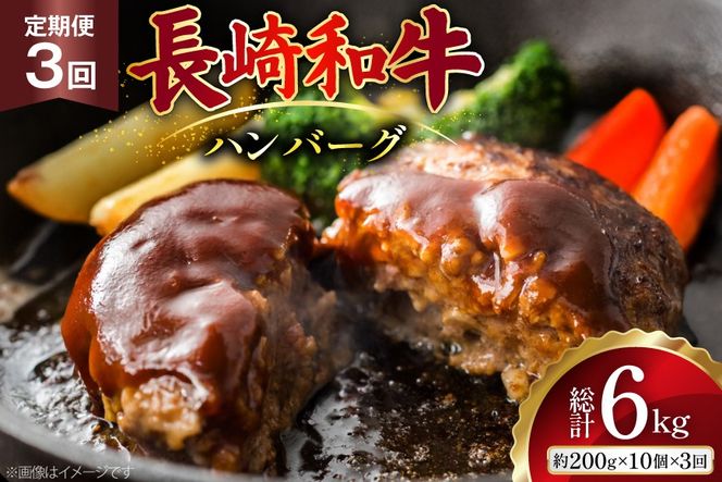 AJ589 【3回定期便】長崎和牛 ハンバーグ 約2kg (200g×10個) [ 肉 牛肉 和牛 おいしい ひき肉 焼くだけ おかず まるしん商会 黒牛 長崎県 島原市 ]