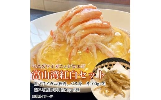 【冷凍】『富山湾 紅白セット』紅ズワイガニ カニ身（棒肉・バラ身 各100g×2パック）＋白エビ唐揚げ用（味付・衣付）250g×2袋