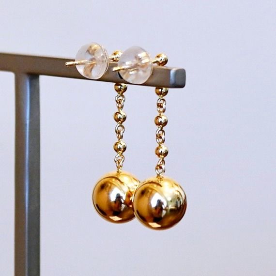 K18(18金) イエローゴールド ボール チェーン ピアス 地金 中空(直径8mm) 保証書付 M1059 242-038