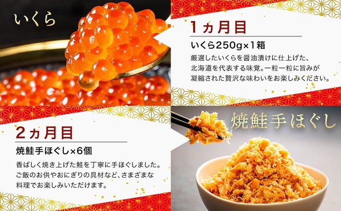 釧之助こだわりの海鮮6選｜6ヶ月連続お届け定期便（全6回）いくら イクラ 醤油漬け 小分け ほたて ホタテ 銀だら つぼ鯛 鮭 さけ サケ 手ほぐし 鮭とば イカ いか塩辛 冷凍 定期便 定期 北海道 釧路町 釧路超 特産品 br04