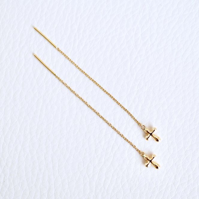 K18(18金) イエローゴールド 地金　クロス 十字架 チェーン ピアス 保証書付 SMK-5252 242-023-c