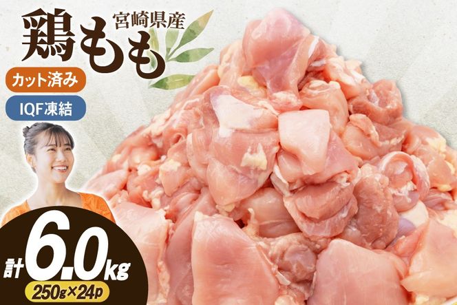 鶏肉 もも 切身 IQF 若鶏 もも カット 250g 24袋 計6kg 宮崎県産 [南九フーズ 宮崎県 日向市 452061691] とり肉 鳥肉 鶏もも 鶏もも肉 鶏 真空包装 宮崎 個包装 お弁当 個別急速冷凍 個別凍結加工 カット 小分け 時短 カット済み