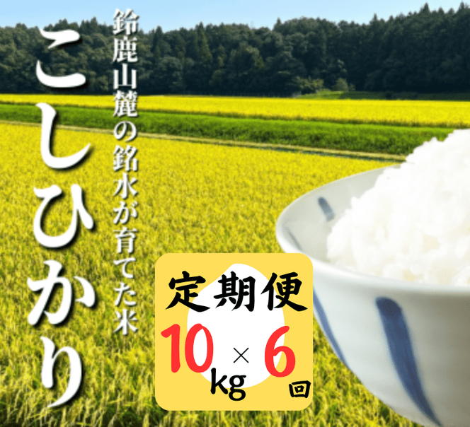 ＜定期便＞鈴鹿山麓の銘水が育てた米、米どころ三重県産小山田地区「こしひかり」10kg【6ヶ月】-[G895]