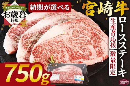 [お歳暮]生産者応援 期間限定 数量限定 [宮崎牛ロースステーキ 750g]2024年12月12日から12月17日までにお届け[ 国産 黒毛和牛 牛肉 牛 精肉 ロース ロース肉 ステーキ 4等級以上 ブランド牛 赤身 贈答品 ギフト 贈り物 化粧箱 グルメ ミヤチク 宮崎県 国富町 ][b0740_my_ose]