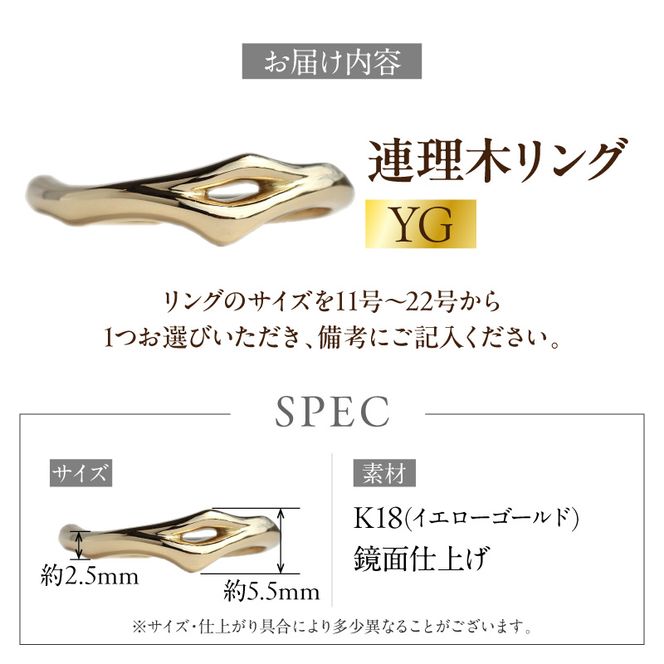K18連理木リング〈2.5mm-5.5mm幅〉 ［016K31-sku］ K18 連理木 リング 2.5mm幅 選べる サイズ 11号 ～ 22号 イエローゴールド 夫婦和合 縁結び 指輪 18金 鏡面仕上げ アクセサリー ジュエリー ペアリング ファッションリング プレゼント用 ギフト用 日本製 愛知県 小牧市 送料無料