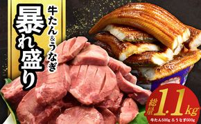 G5570 暴れ盛りセット 牛たん 500g & うなぎ 600g 総量 1.1kg【牛肉 厚切り牛タン 鰻 蒲焼き 訳あり サイズ不揃い 小分け】