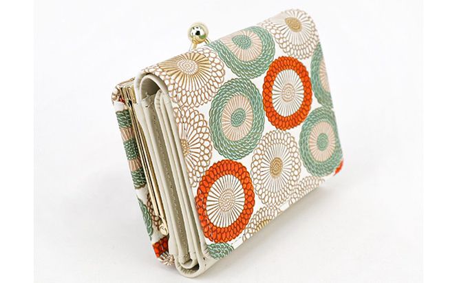 【文庫屋大関】三つ折りミニ財布　笠菊（若草）【皮革工芸品】 ファッション 小物 民芸品 お札 カード 小銭 手のひらサイズ コンパクト 厄除け 牛革 手作り 大人可愛い 