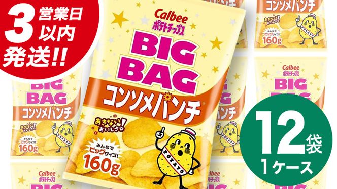 【最短3営業日！スピード発送】 カルビー ポテトチップス BIGBAG 160g コンソメパンチ 1ケース ( 12袋 ) ポテチ お菓子 おかし 大量 スナック おつまみ ジャガイモ じゃがいも まとめ買い 数量限定