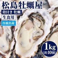 冷凍出荷 殻付き 牡蠣 生食用 1kg (約10個) 宮城県産 冷凍牡蠣 送料無料 生牡蠣 かき カキ 松島牡蠣屋 産地直送 ふるさと納税 冷凍保存 お歳暮 ギフト 魚介類 流水解凍