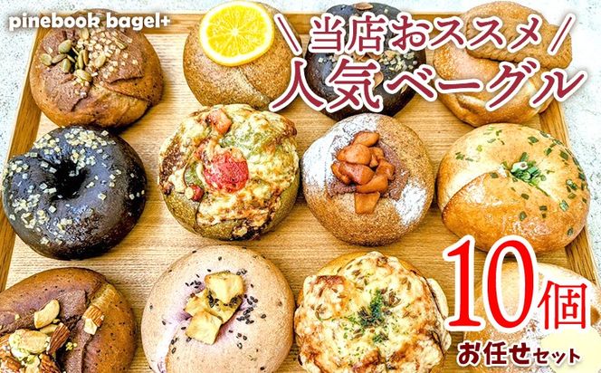 ＜PinebookBagel+＞当店おススメ！人気ベーグル10点　お任せセット パン 手作り 冷凍 朝食 間食 お菓子 おやつ スイーツ 人気 おすすめ 詰め合わせ お任せ もちもち 全粒粉 プレーン チョコ 小分け 個包装 国産 沖縄県