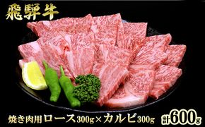 ふるさと納税　飛騨牛 ロース＆カルビ 焼肉 セット  計600g A5 和牛 牛肉 お肉 ロース カルビ 食べ比べ 焼肉用 バーベキュー BBQ 