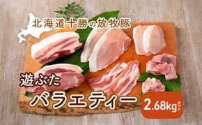 北海道十勝の放牧豚”遊ぶた”バラエティー2.68kgセット お肉 豚肉 ロース バラ肉 ブロック モモ肉 粗びき 詰め合わせ 