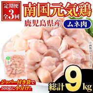 ＜定期便・全3回(隔月)＞鹿児島県産！南国元気鶏 ムネ肉(総計9kg) 国産 鹿児島県産 鶏肉 肉 お肉 ムネ肉 むね肉 胸肉 南国元気鶏 小分け 小パック 定期便 Cセット 【さるがく水産】akn028-37