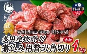 石垣島産 黒毛和牛 新里牛 多用途抜群！煮込み用贅沢角切り（500g×2） 合計1kg以上 カレー シチュー SZ-44